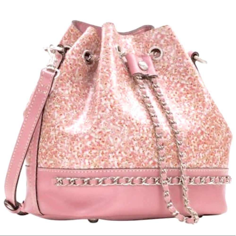 Patricia Nash Leather Blush Bouquet Drawstring Bag